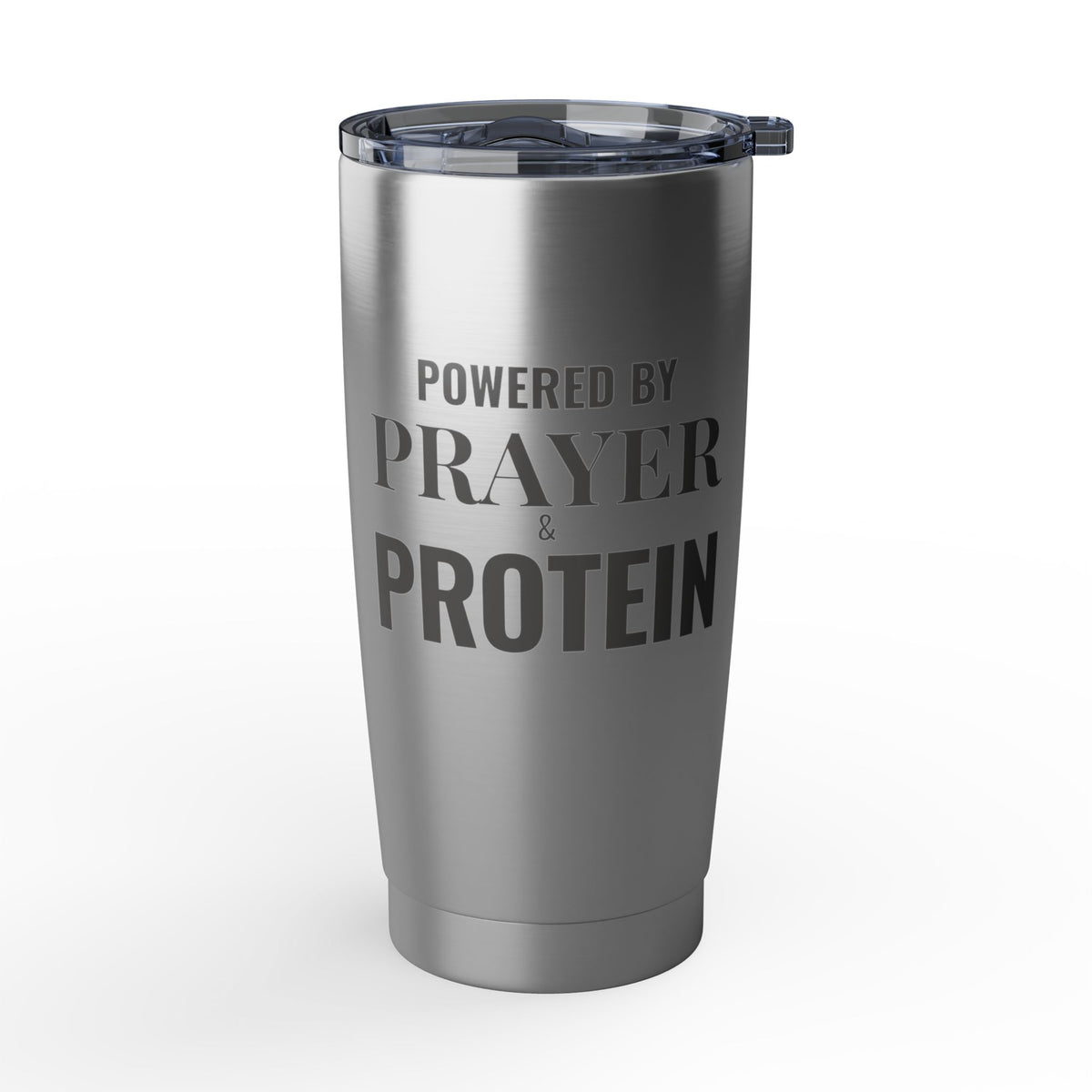 Powered by Prayer Protein 20oz Tumbler | Stainless Insulated Travel Cup