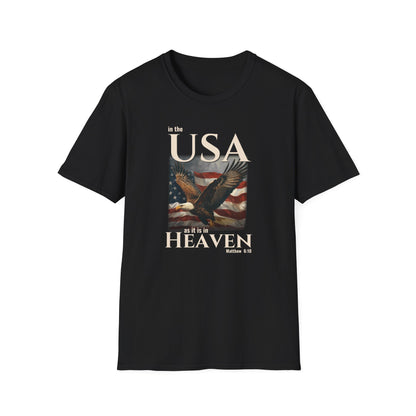 In the USA As It Is in Heaven Shirt | Patriotic Christian Eagle Flag Tee | Matthew 6:10 Faith & Freedom Shirt