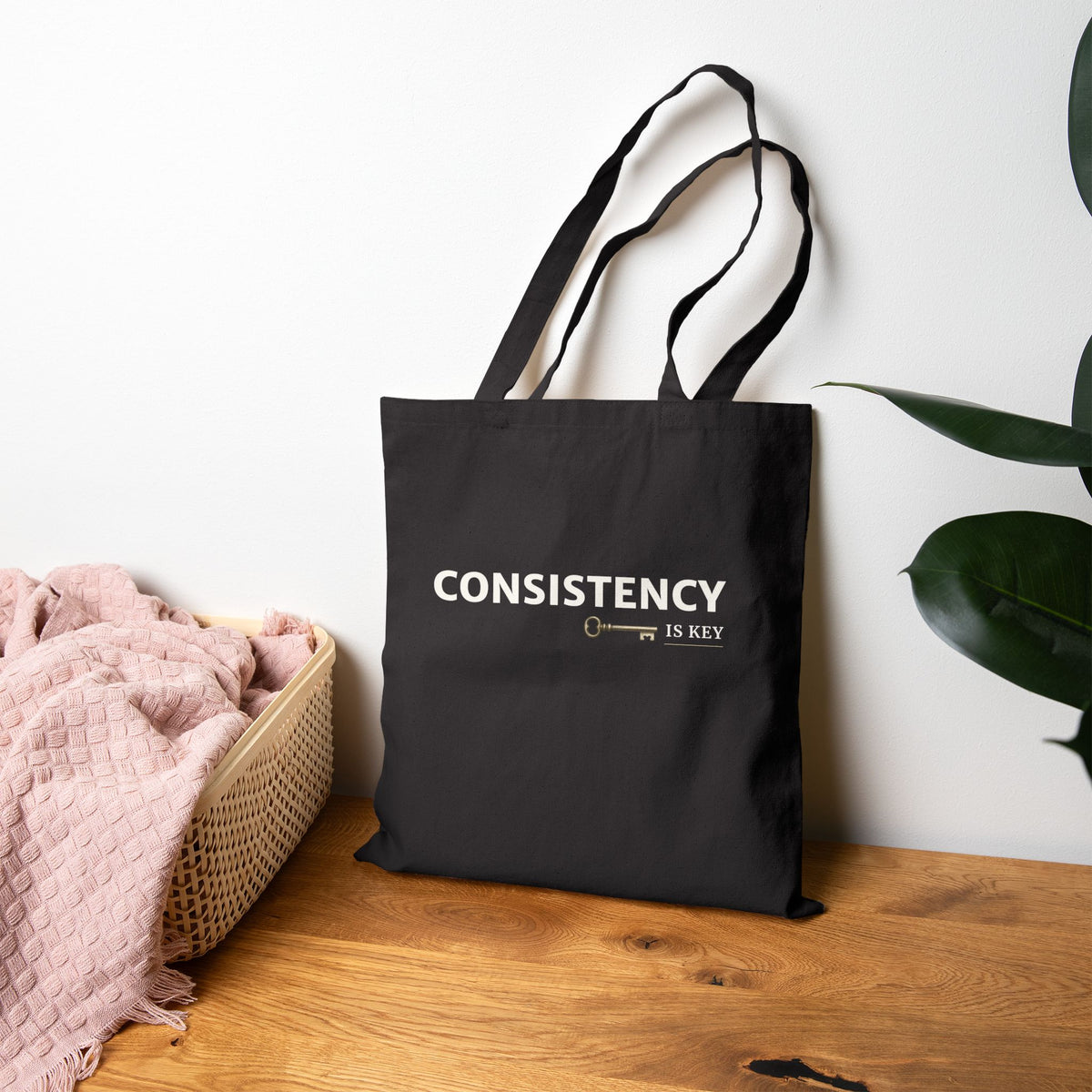 Consistency Is Key Canvas Tote Bag – Motivational Quote Cotton Tote