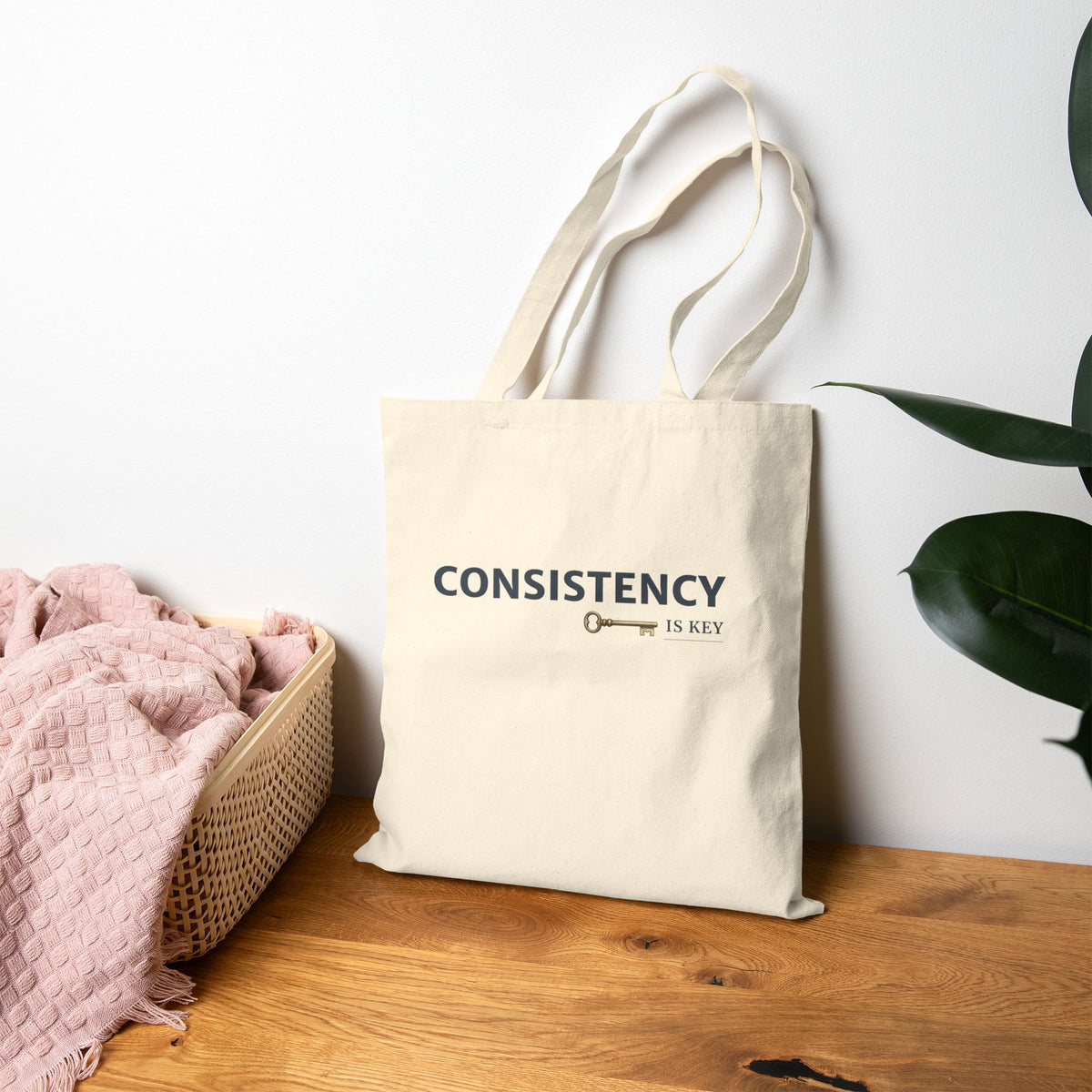 Consistency Is Key Canvas Tote Bag – Motivational Quote Cotton Tote