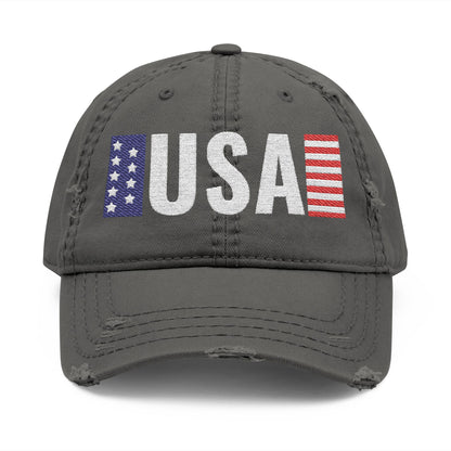 USA Flag Distressed Embroidered Dad Hat | Vintage American Flag Cap