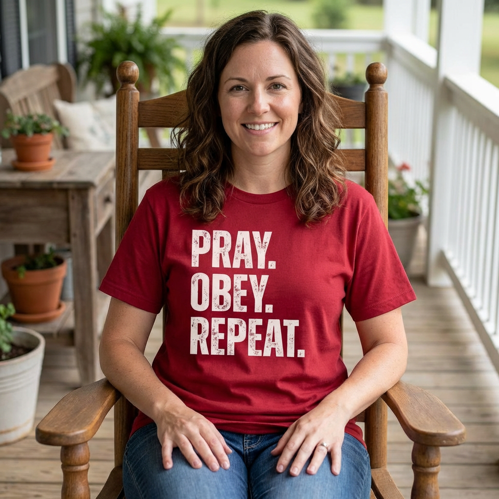 Pray. Obey. Repeat. Christian Faith T-Shirt | Bold Statement Jesus Tee