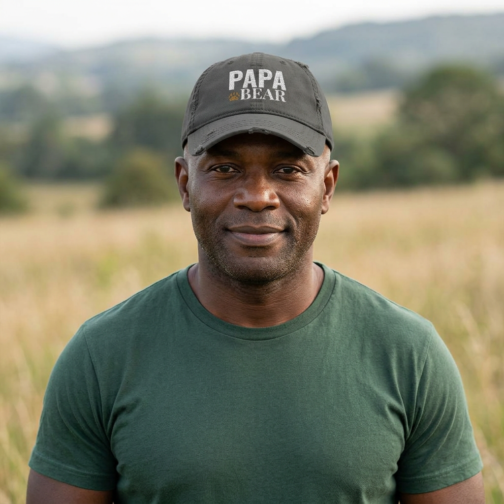Papa Bear Distressed Dad Hat | Embroidered Casual Cap for Dad