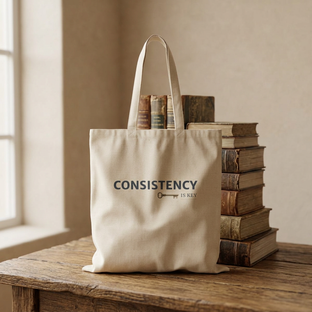 Consistency Is Key Canvas Tote Bag – Motivational Quote Cotton Tote
