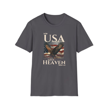 In the USA As It Is in Heaven Shirt | Patriotic Christian Eagle Flag Tee | Matthew 6:10 Faith & Freedom Shirt
