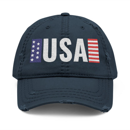 USA Flag Distressed Embroidered Dad Hat | Vintage American Flag Cap