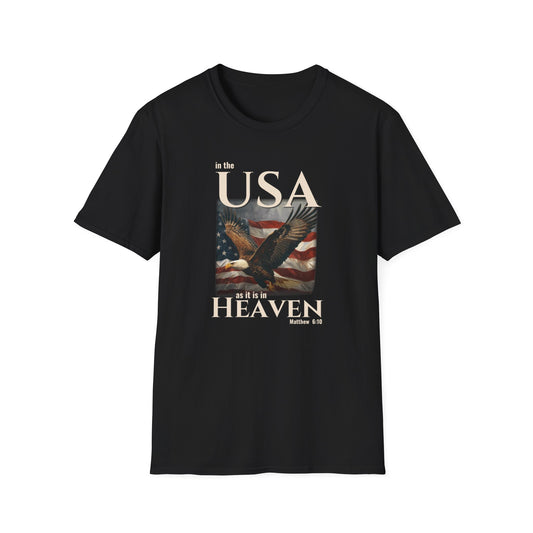 In the USA As It Is in Heaven Shirt | Patriotic Christian Eagle Flag Tee | Matthew 6:10 Faith & Freedom Shirt