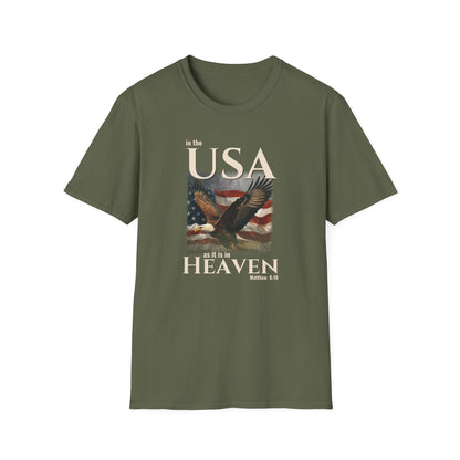In the USA As It Is in Heaven Shirt | Patriotic Christian Eagle Flag Tee | Matthew 6:10 Faith & Freedom Shirt
